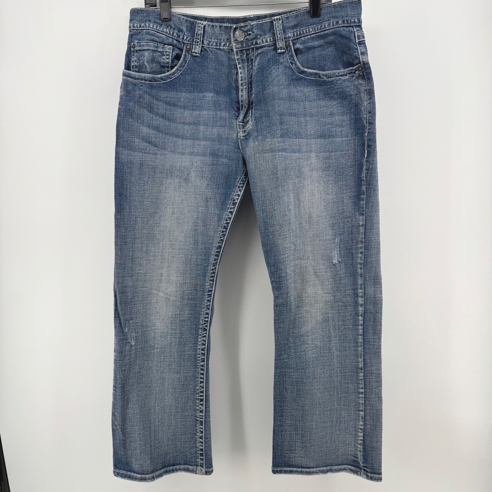 Axel Weston Men 36x30 Vintage Boot Leg Jean Blue Medium Wash Flap Pocket Stretch - Picture 2 of 8